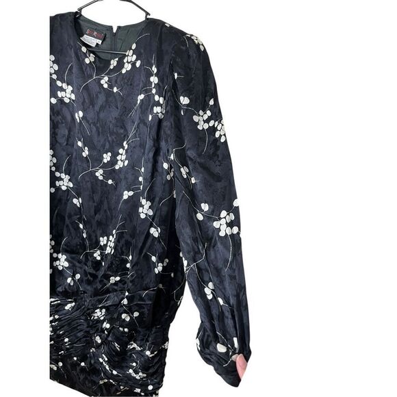 Vintage 1980's Saint Romei Sz 12 100% Silk Dress Black Floral Print - Picture 4 of 9